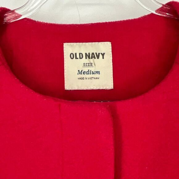 OLD NAVY Women’s Wool-Blend Coat Med Red Lined Patch Pockets Minimalist Style - Picture 5 of 15